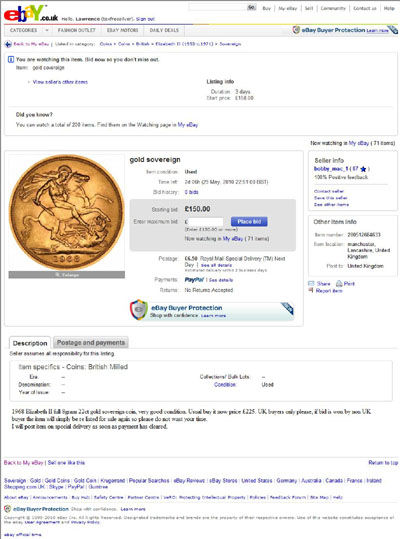 bobby_mac_1 gold sovereign eBay Auction Listing